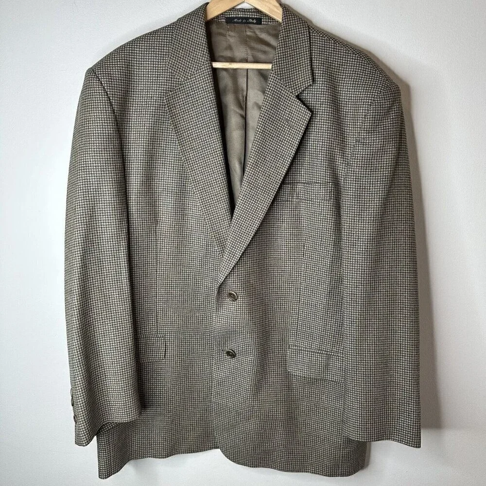 Vito Rufolo Houndstooth Italy Silk Wool 2 Button Sportscoat‎ Blazer Jacket 44R